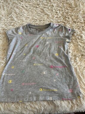 Champion Girls' Grey Tee with Multicolor Logo Print